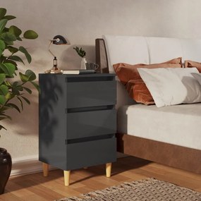 vidaXL Mesa cabeceira c/ pernas madeira 40x35x69 cm cinzento brilhante