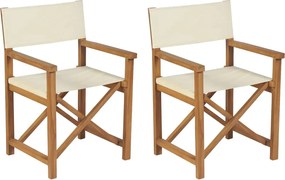 vidaXL Cadeiras de realizador dobráveis 2 pcs teca maciça cor creme