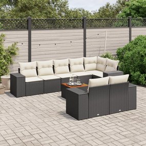 9 pcs conjunto de sofás p/ jardim c/ almofadões vime PE preto