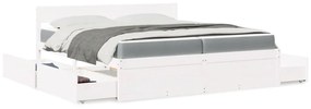 vidaXL Cama com gavetas e colchão 200x200 cm pinho maciço branco