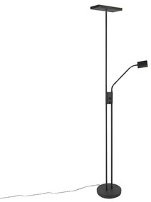 Candeeiro de pé moderno preto com LED e dimmer com luz de leitura - Jazzy Moderno