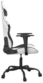 Cadeira gaming massagens couro artificial branco e preto