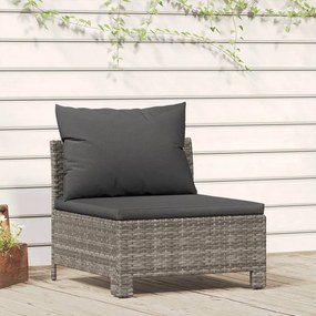 vidaXL Sofá de centro para jardim com almofadão vime PE cinzento