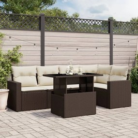 vidaXL 6 pcs conjunto de sofás jardim c/ almofadões vime PE castanho