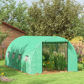 Estufa de jardim 4 x 4 x 2 m tipo túnel, 12 m², aço reforçado + PE de alta densidade 140 g/m², 8 janelas, porta enrolável, verde