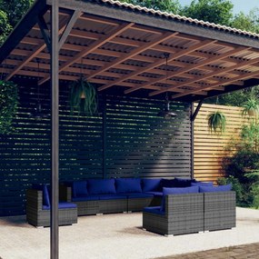 vidaXL 9 pcs conjunto lounge de jardim c/ almofadões vime PE cinza