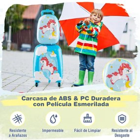 Conjunto de 2 malas de mão infantil com rodas, mala dura, mochila portátil, bagagem rolante Azul