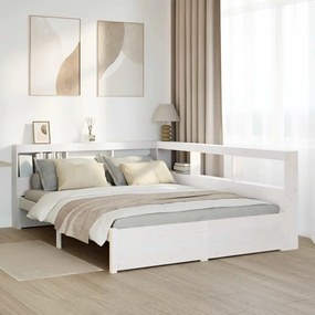 vidaXL Cama com estante sem colchão 140x190 cm pinho maciço branco