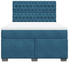 Cama boxspring com colchão 140x190 cm veludo azul
