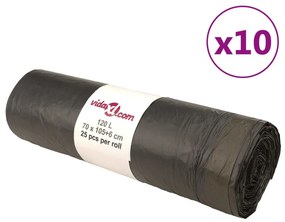 vidaXL Sacos do lixo com atilhos 250 pcs 120 L preto