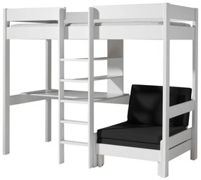Conjunto Cama alta de Criança PINO 90 x 200 cm + estrado + escada + secretária + sofá-cama Branca