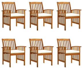 vidaXL Cadeiras de jantar p/ jardim 6 pcs c/ almofadões acácia maciça