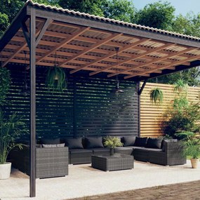 vidaXL 11 pcs conjunto lounge de jardim c/ almofadões vime PE cinzento