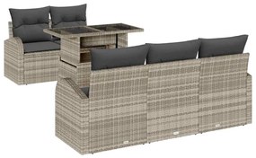Conjunto de sofá de jardim com 6 peças e almofadas cinza claro de poli