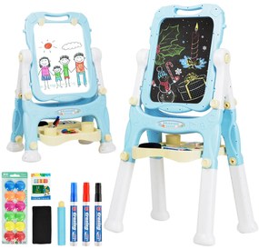 Quadro Branco Infantil Magnético de Dupla Face Altura Ajustável Quadro Branco com Acessórios Azul
