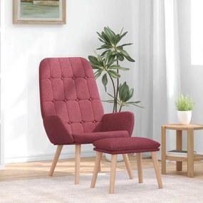 Cadeira de descanso com banco p/ pés tecido vermelho tinto