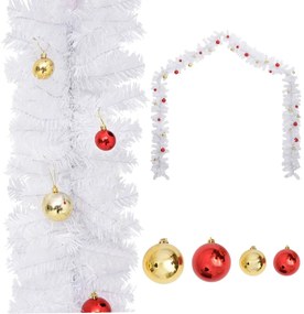 vidaXL Grinalda de Natal decorada com enfeites 5 m branco