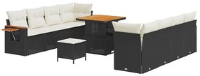 Conjunto de Sofás para Jardim vidaXL com Almofadas Preto Rattan Poliés