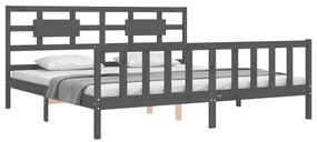 Estrutura de cama com cabeceira 200x200 cm madeira maciça cinza
