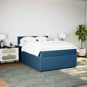 Cama boxspring com colchão 140x190 cm veludo azul