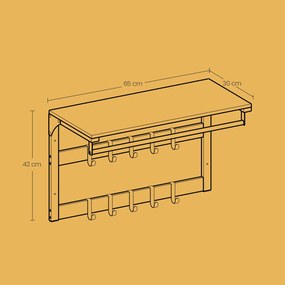 Cabide de parede com 10 ganchos removíveis 30 x 65 x 42 cm branco + preto