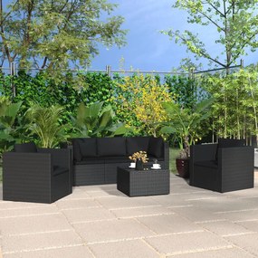 4 pcs conjunto lounge de jardim c/ almofadões vime PE preto