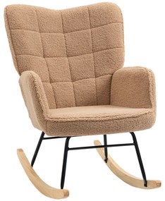 HOMCOM Poltrona de Balanço Estofada em Madeira e Aço com Revestimento Bouclé 71x98x101 cm Marrom | Aosom Portugal