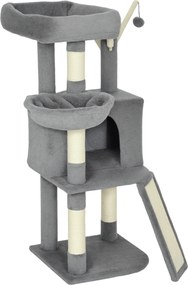 Arranhador para gatos com torre de brincadeiras, arranhadores e tapetes de sisal, plataforma, compartimentos abertos, rede, 40,5 x 40,5 x 103 cm, cinz