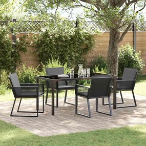 vidaXL Conjunto de Jantar para Jardim de 5 Peças com Almofadas Preto de Vime Poliéster