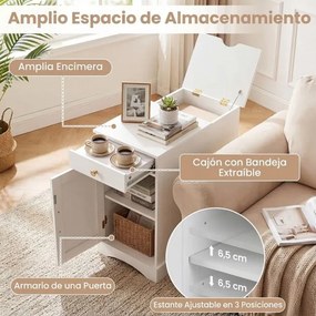 Mesa de cabeceira, Mesa apoio 35 x 60 x 62 cm com estação de carregamento com gaveta para quarto, sala e sofá Branca