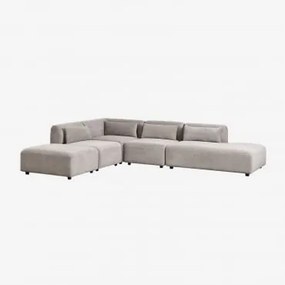 Sofá Modular De Canto Em 4 Peças Com Chaise Longue Direita E Puff Fogler Bombazina Cinzento Toupeira Claro - Sklum