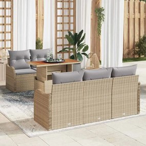 vidaXL Conjunto de Sofá de Jardim de 6 Peças com Almofadas Bege Rattan Poly
