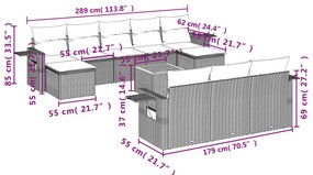11 pcs conjunto sofás de jardim c/ almofadões vime PE bege