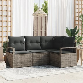 Conjunto de Sofá de Jardim vidaXL com Almofadas Cinza Rattan PE