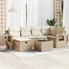 vidaXL 7 pcs conjunto de sofás p/ jardim com almofadões vime PE bege