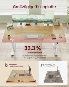 Secretária eletrica 160 x 80 x (72-120) cm com altura ajustável, porta USB e função de memória, cor carvalho dourado