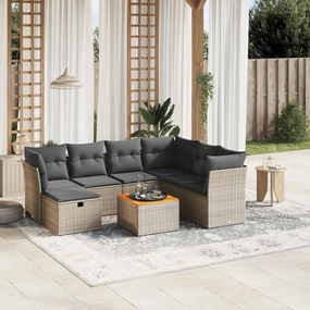 vidaXL 8 pcs conjunto sofás de jardim c/ almofadões vime PE cinzento
