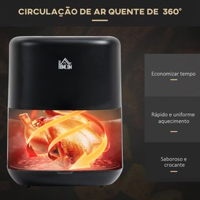 HOMCOM Fritadeira sem Óleo 3L Fritadeira de Ar Quente 1300W com 12 Programas Tela LED Tátil Temporizador Temperatura Ajustável e Cesta Antiaderente 29,5x23,8x30,3cm Preto