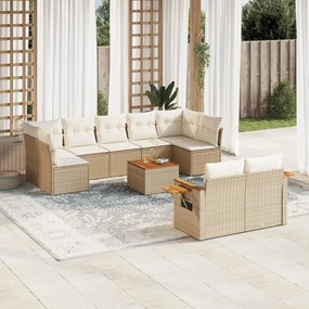 10 pcs conjunto de sofás p/ jardim com almofadões vime PE bege