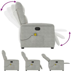 Poltrona de massagens reclinável tecido microfibra cinza-claro