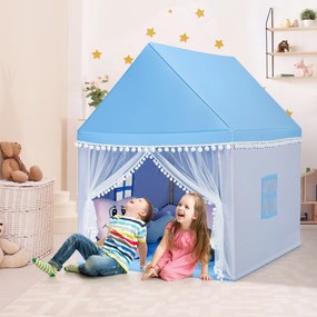 Tenda em forma de Casa com espaço privado para crianças com moldura de madeira sólida e cobertor de algodão  120 x 105 x 140 cm Azul