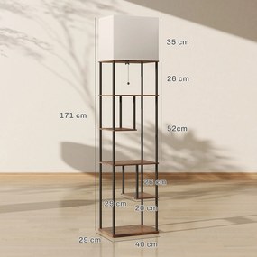 Candeeiro de pé com prateleiras 40 x 29 x 171 cm, candeeiro de pé para sala com regulador de intensidade, comando à distância, castanho rústico