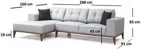 Sofá-Cama de Canto Montana - Cinza Claro - 288 x 160 cm
