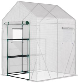 Estufa de Jardim 143x143x195cm Estufa de Aço com 2 Prateleiras Porta e 2 Janelas Enroláveis para Cultivo de Plantas Vasos de Flores Pátio Exterior Bra
