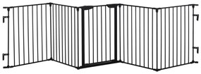 Barreira de Segurança para Animais de Estimação Barreira Dobrável de 5 Painéis com Fechadura Inteligente 300x74,5 cm Preto