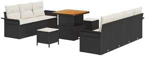 Conjunto de sofá de jardim com 10 peças e almofadas de rattan preto e