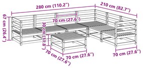 7 pcs conjunto sofás de jardim madeira de pinho castanho cera