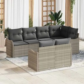 Conjunto de Sofá Modular de 7 Peças com Almofadas Cinzento Claro Rattan Poliéster
