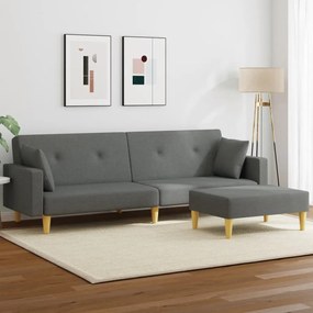 vidaXL Sofá-cama de 2 lugares c/ apoio de pés tecido cinzento-escuro