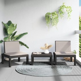 3 pcs conjunto lounge de jardim com almofadões PP antracite